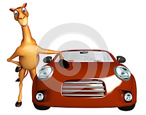 Camel cartoon character with car