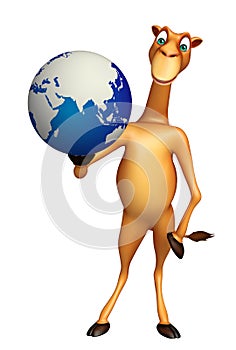 Camel cartoon character with earth