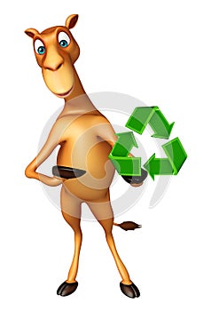 Camel cartoon character with recycle sign