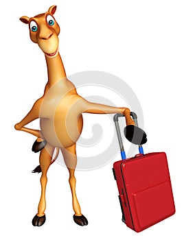 Camel cartoon character with travel bag