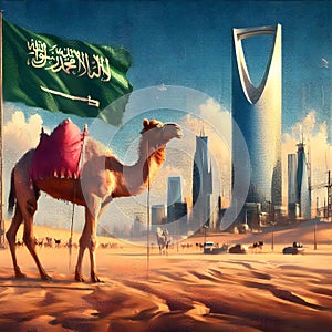 A camel in desert Riyadh Saudi Arabia ai generator