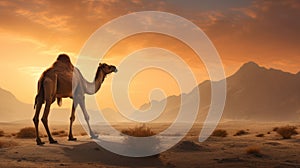 Camel In The Desert At Sunset - Erik Johansson Style