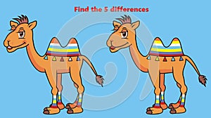 Camel, find five differences, camel, vector illustration
