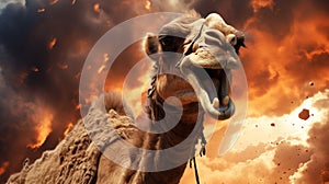 Camel From Hell: A Satirical Commentary On An Intense Stormy Background