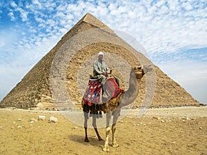 Camel Man in Front of Giza Pyramid