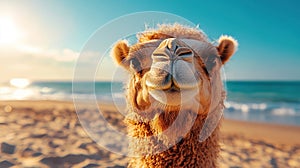 Camel portrait on beach