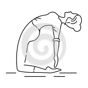 Camel Pose Ushtrasana black line icon. Deep backward bend from a kneeling position. Pictogram for web page, mobile app, promo. UI