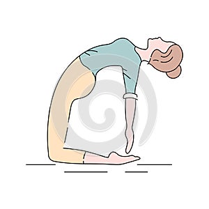 Camel Pose Ushtrasana color line icon. Deep backward bend from a kneeling position. Pictogram for web page, mobile app, promo. UI