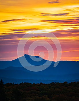 Camel`s Hump Mountain in Vermont at sunset