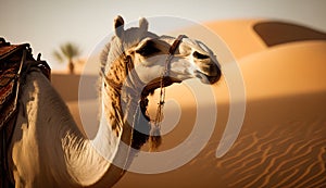 Camel in the Sahara desert, Morocco, Africa. Selective focus