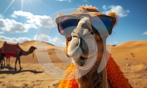 Camel in the Sahara desert, Morocco, Africa. Selective focus.