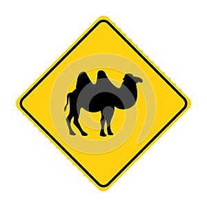 Camel silhouette animal traffic sign yellow vector