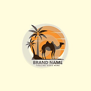 camel with sunset in the desert vector illustration