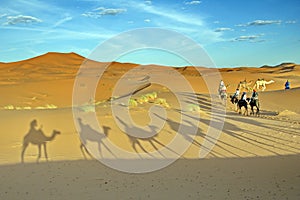 Camel trekking tour in the Moroccan Sahara desert