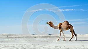 Camel Walking Slowly Across Desert Landscape