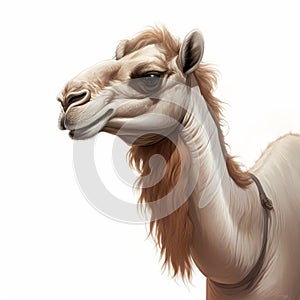 Camel On White Background: Magali Villeneuve Style Uhd Painted Illustration