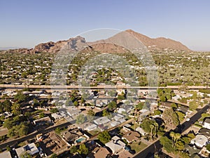 Camelback Mountain and canal in Phoenix, Scottsdale, Arizona