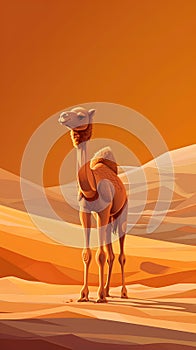 A camelid stands gracefully in the erg desert landscape photo