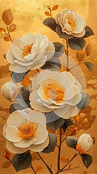 Camellia illustration, A bunch of camellia flowers covering the entire canvas photo