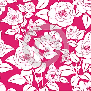 Camellias pattern. Vector seamless texture.