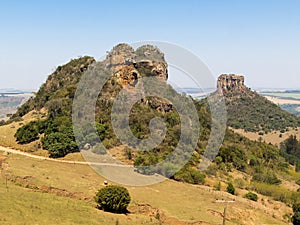 Camelo and cuscuzeiro rock mountain wide angle view in a sunny day