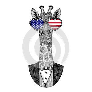 Camelopard, giraffe Hipster animal Hand drawn image for tattoo