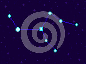 Camelopardalis constellation in pixel art style. 8-bit stars in the night sky in retro video game style. Cluster of stars and