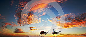 Camels on a Dubai Beach under a dramatic sky