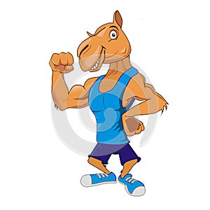 Camels pose like bodybuilders cartoon illustration