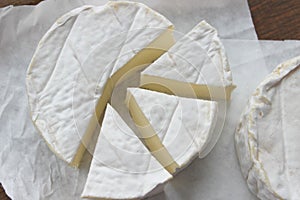 Camembert cheese. Farm products, rustic cheese.