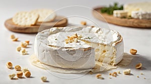 Camembert cheese on a white background. Isolated photo