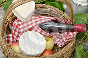 Camembert and Neufchatel cheese with wine