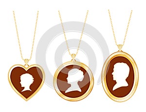 Cameo Family, Antique Gold Lockets isolated on white