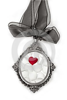 Cameo silver locket with petals valentines heart