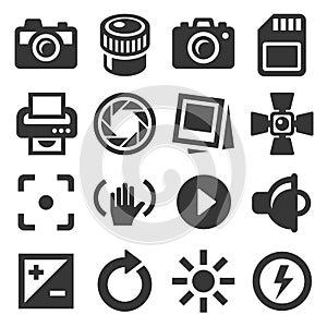 Camera Accessories and Photography Icons Set. Vector