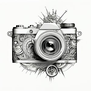 Camera Algorithmic Art On White Background