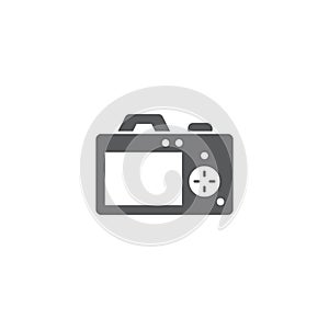 Camera back with viewfinder screen vector icon symbol isolated on white background