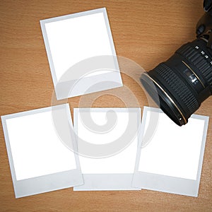 Camera with blank polaroid frames