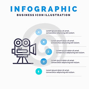 Camera, Capture, Film, Movie, Professional Line icon with 5 steps presentation infographics Background