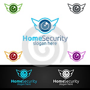 Camera CCTV Home Security Logo for Network, Internet, Monitoring, and Alarm