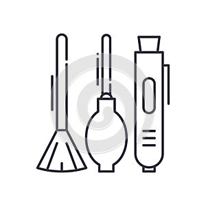 Camera cleaning kit icon, linear isolated illustration, thin line vector, web design sign, outline concept symbol with