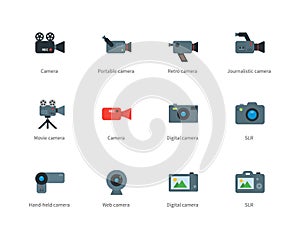 Camera color icons on white background
