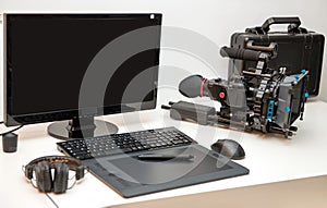 Camera, computer and tablet for video editing
