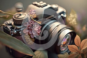 Camera covered with flowers illustration