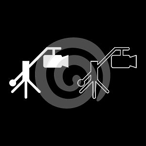 Camera crane video movie dv camcorder television set icon white color vector illustration image solid fill outline contour line