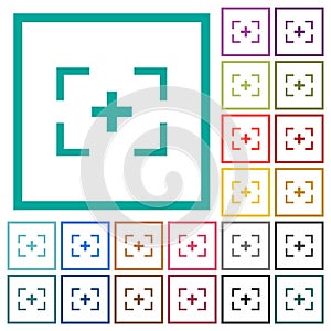 Camera crosshairs flat color icons with quadrant frames