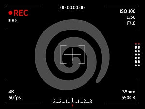 Camera display. Viewfinder recording focusing camera video screen capture photo movie lines frame finder viewer, black