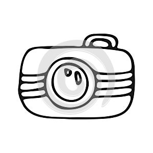 Camera in doodle style. Photographic equipment.