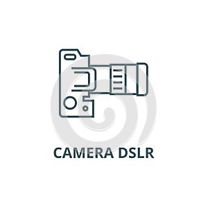 Camera dslr, top view line icon, vector. Camera dslr, top view outline sign, concept symbol, flat illustration