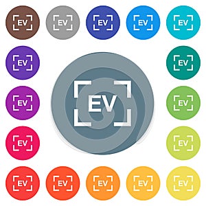 Camera exposure value setting flat white icons on round color backgrounds